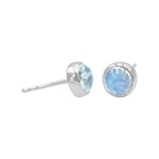 Starborn Rainbow Moonstone Round Cabochon Single Bezel Post Earrings in Sterling Silver