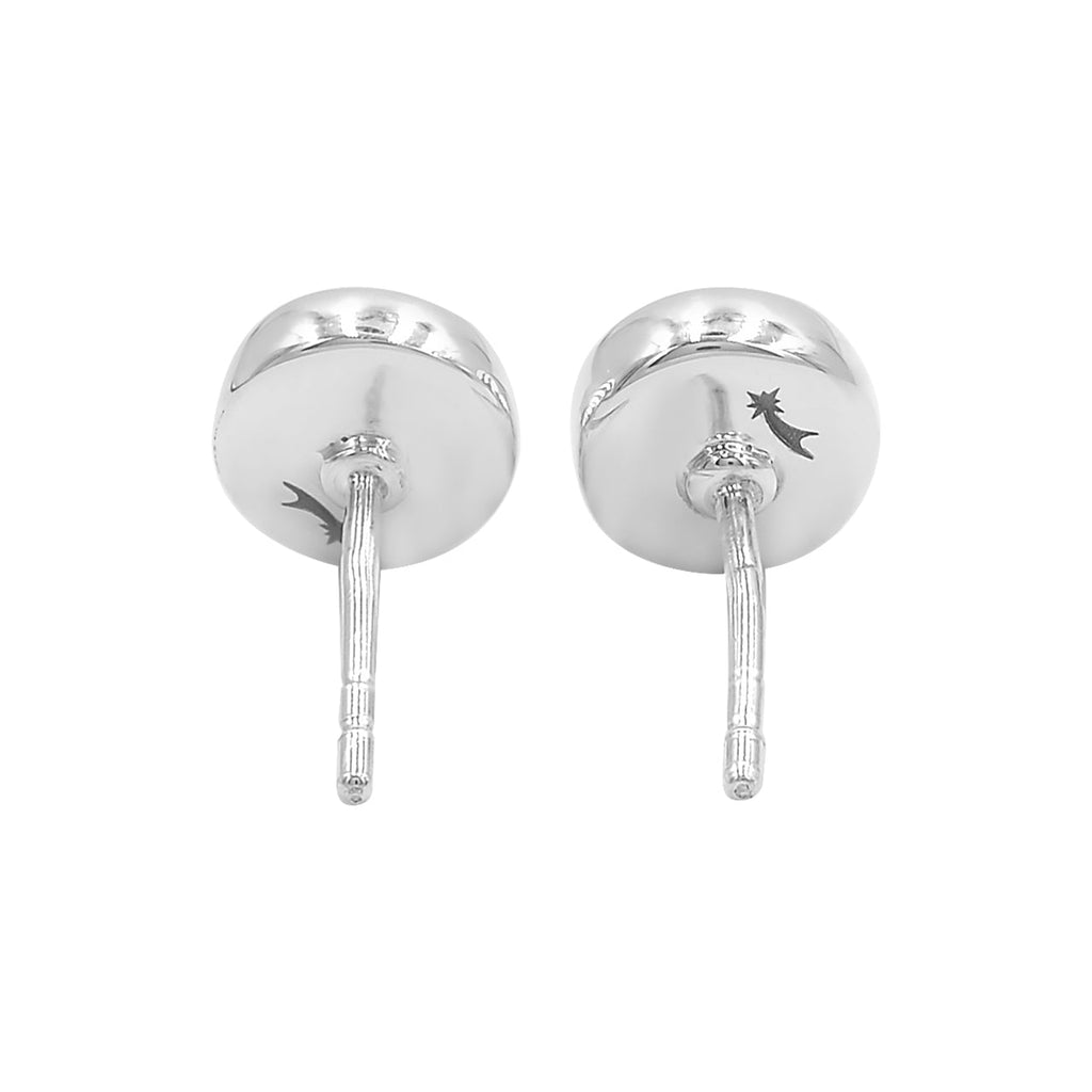 Starborn Rainbow Moonstone Round Cabochon Single Bezel Post Earrings in Sterling Silver