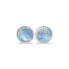 Starborn Rainbow Moonstone Round Cabochon Single Bezel Post Earrings in Sterling Silver