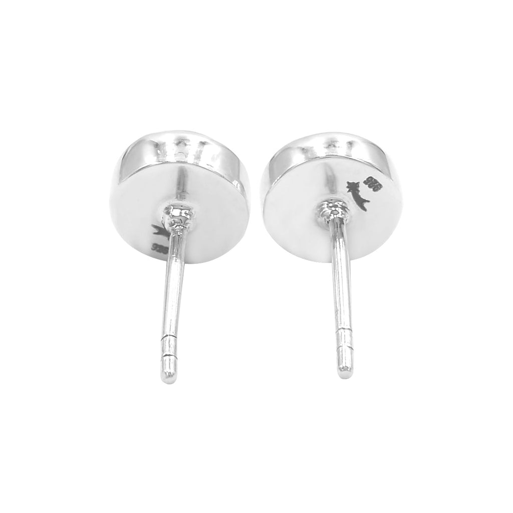 Starborn Rainbow Moonstone Round Cabochon Single Bezel Post Earrings in Sterling Silver