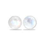 Starborn Rainbow Moonstone Round Cabochon Single Bezel Post Earrings in Sterling Silver