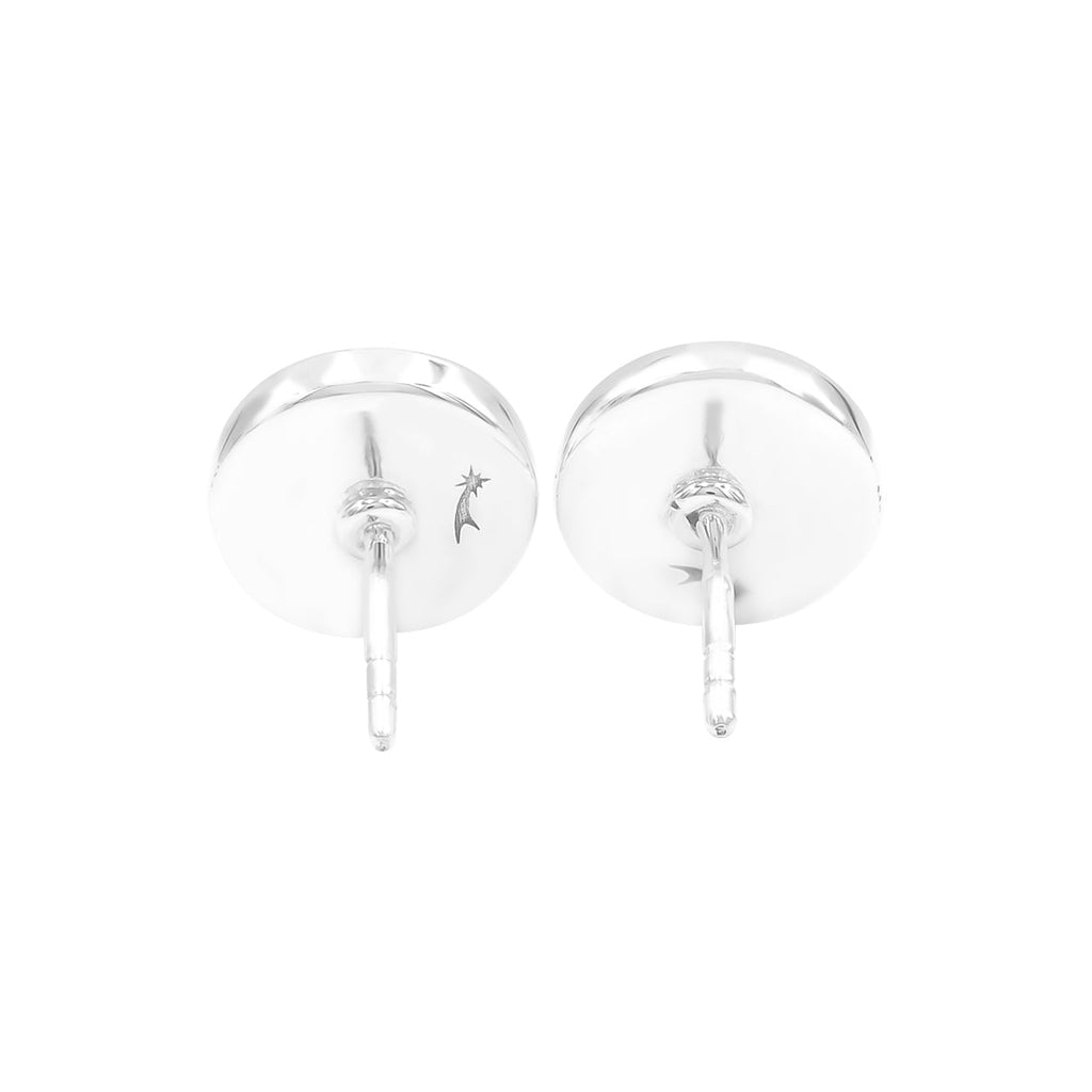 Starborn Rainbow Moonstone Round Cabochon Single Bezel Post Earrings in Sterling Silver