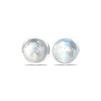 Starborn Rainbow Moonstone Round Cabochon Single Bezel Post Earrings in Sterling Silver