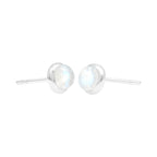 Starborn Rainbow Moonstone Round Cabochon Single Bezel Post Earrings in Sterling Silver