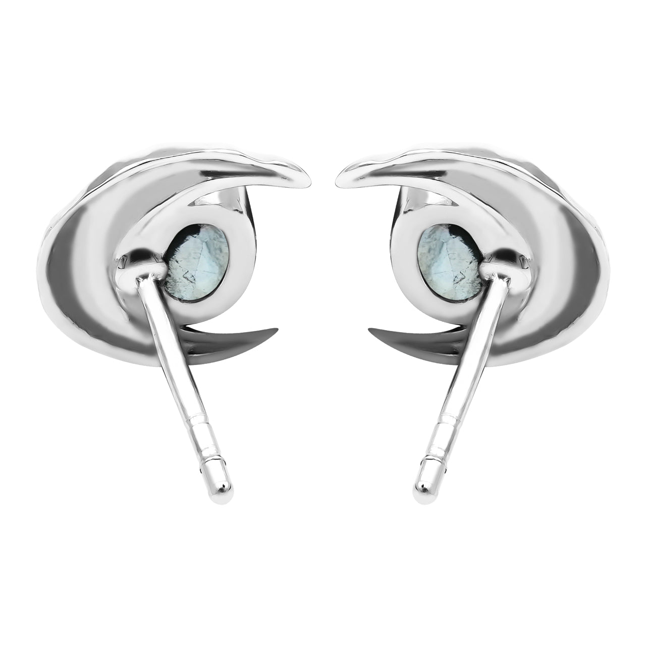 Starborn Faceted Oval Gemstone Post Earrings with Hammered Crescent Moon Accent in Sterling Silver
