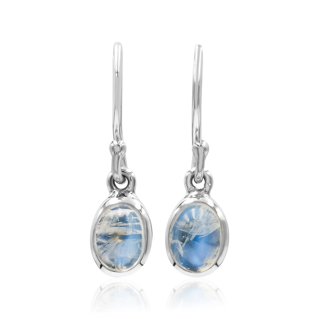 Starborn Rainbow Moonstone Oval Dangle Earrings in Sterling Silver