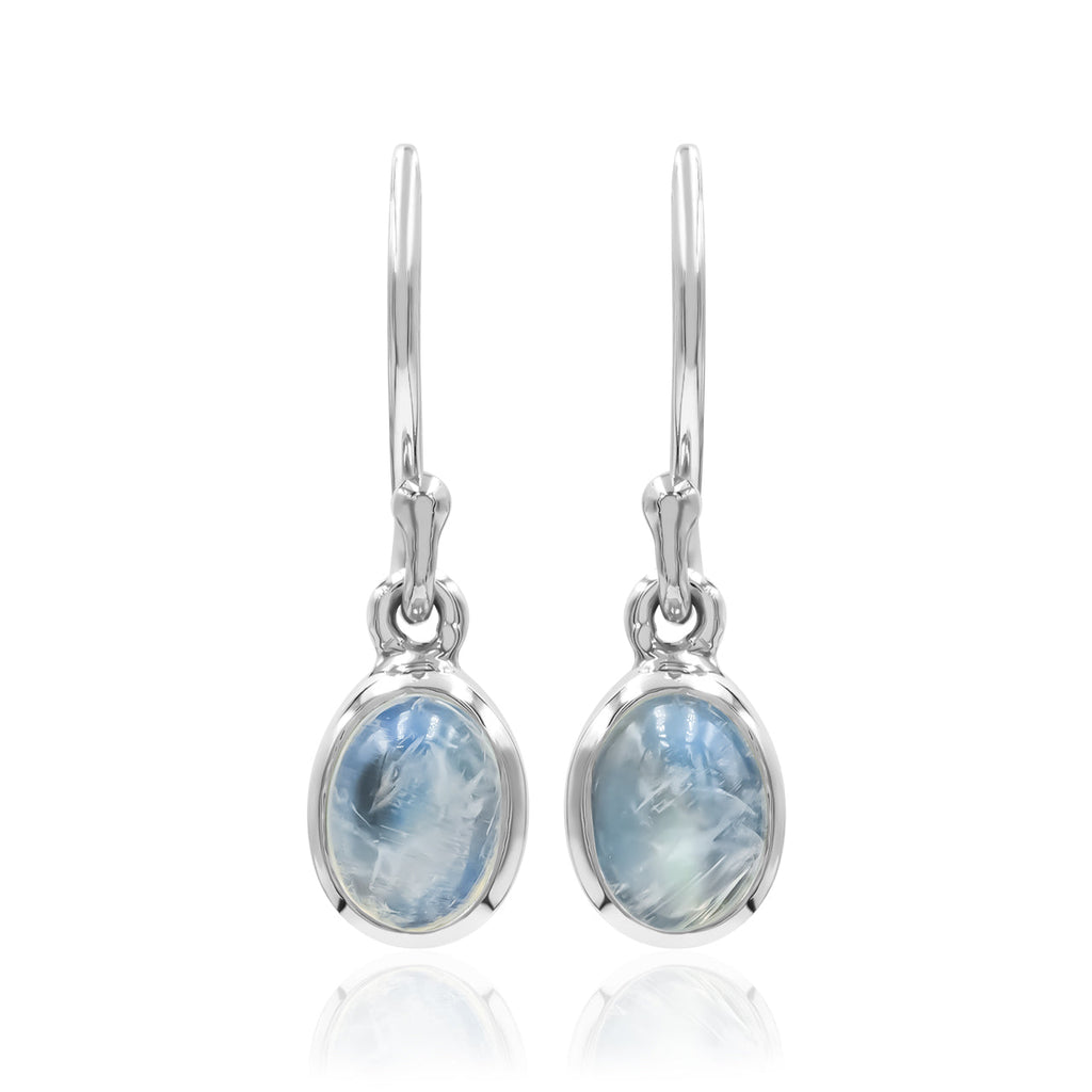 Starborn Rainbow Moonstone Oval Dangle Earrings in Sterling Silver