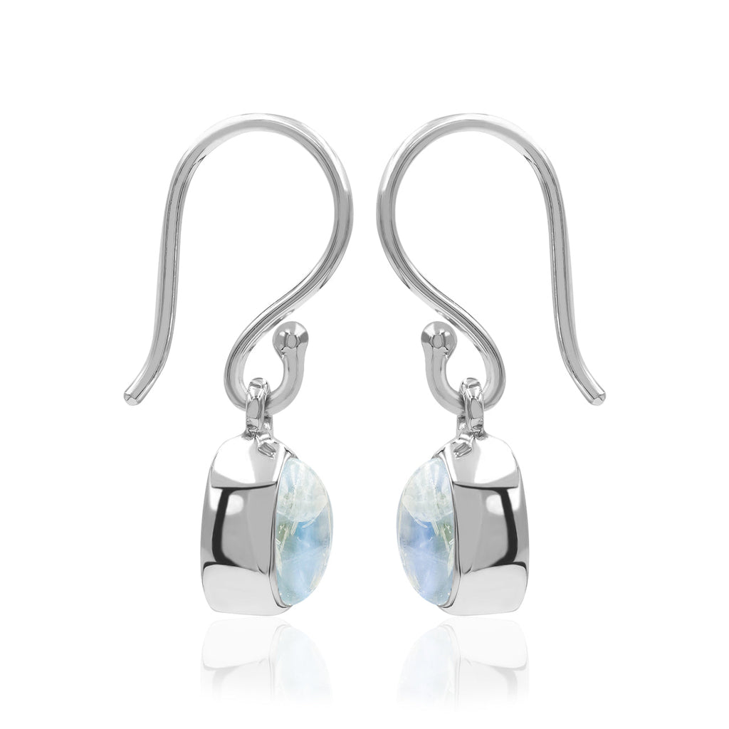 Starborn Rainbow Moonstone Oval Dangle Earrings in Sterling Silver