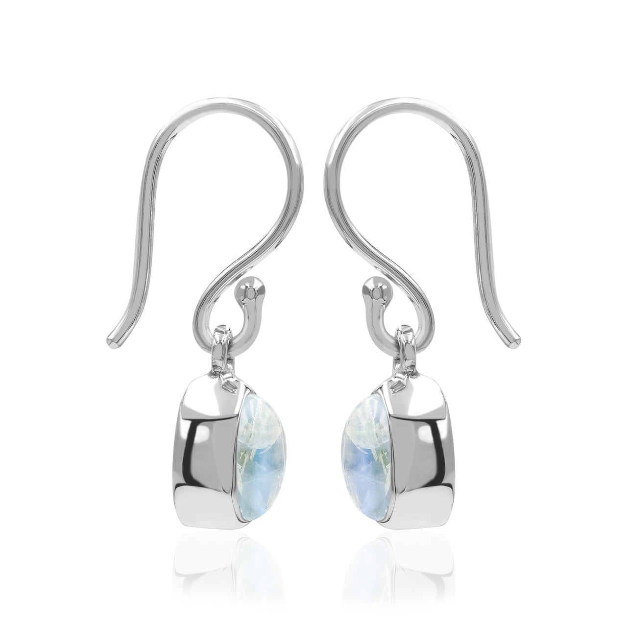 Starborn Rainbow Moonstone Oval Dangle Earrings in Sterling Silver