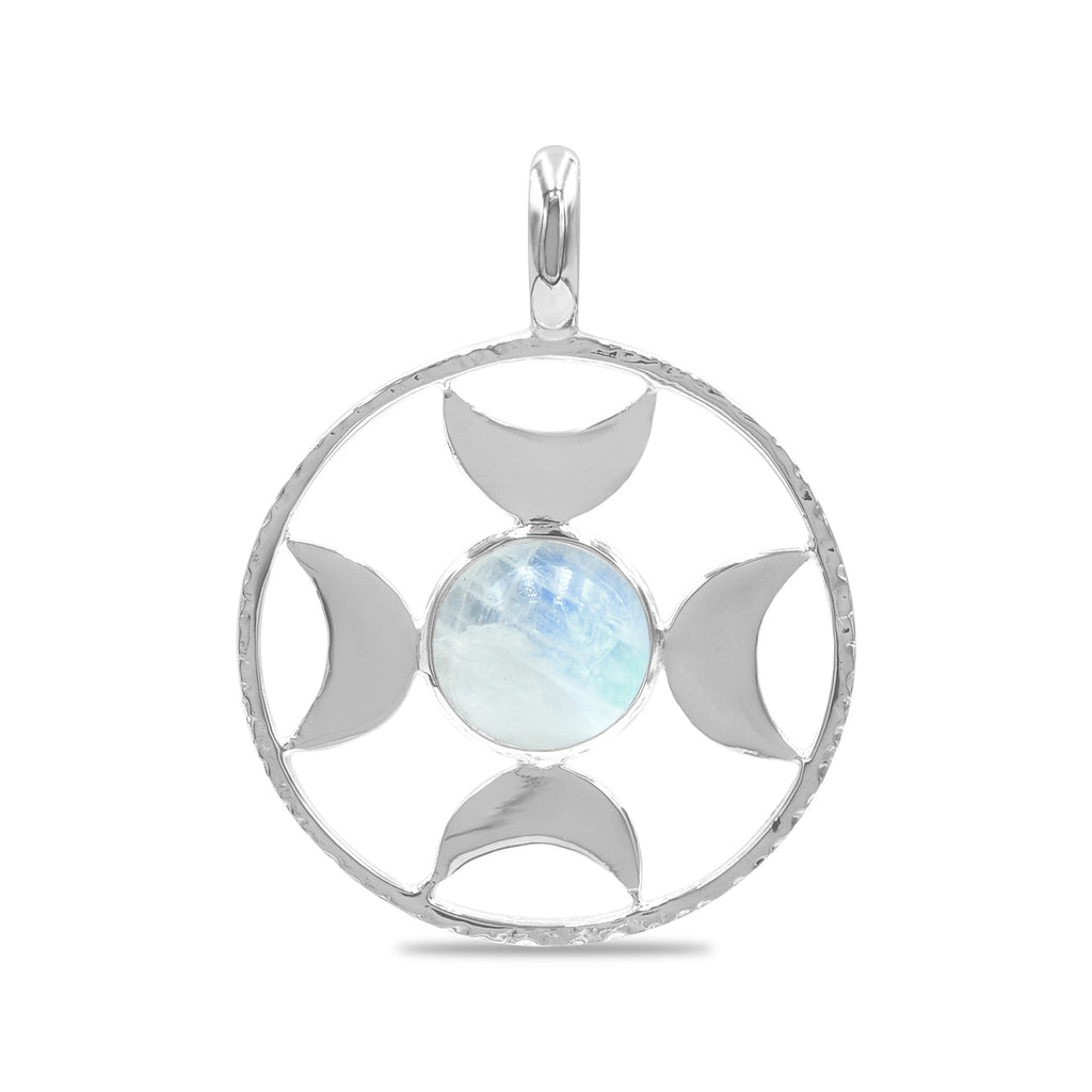 Starborn Sphere Gemstones Directional Crescent Moon Pendant in Sterling Silver - Large