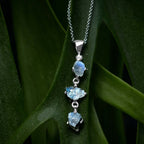 Starborn Rough Rainbow Moonstone Drop Pendant in Sterling Silver