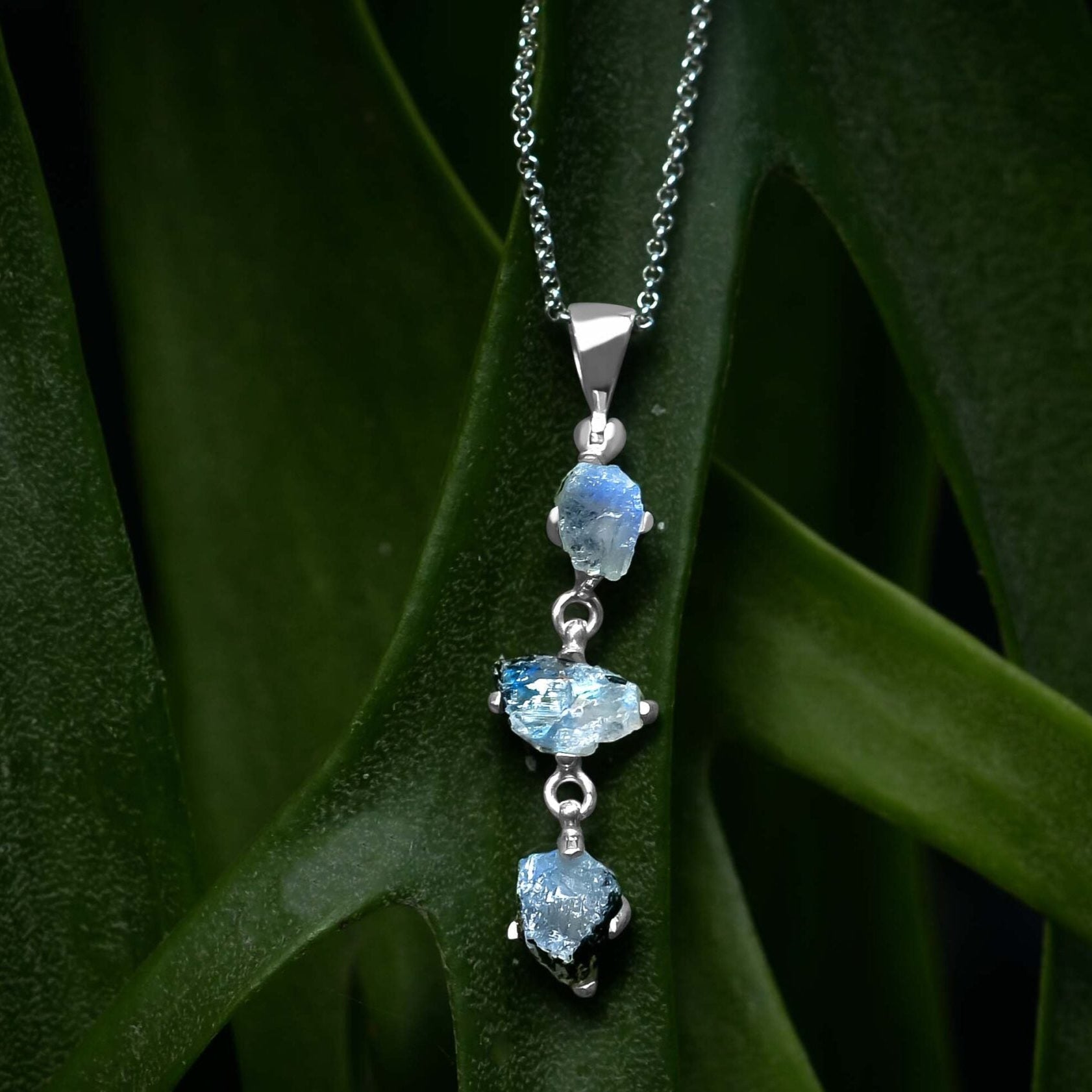 Starborn Rough Rainbow Moonstone Drop Pendant in Sterling Silver