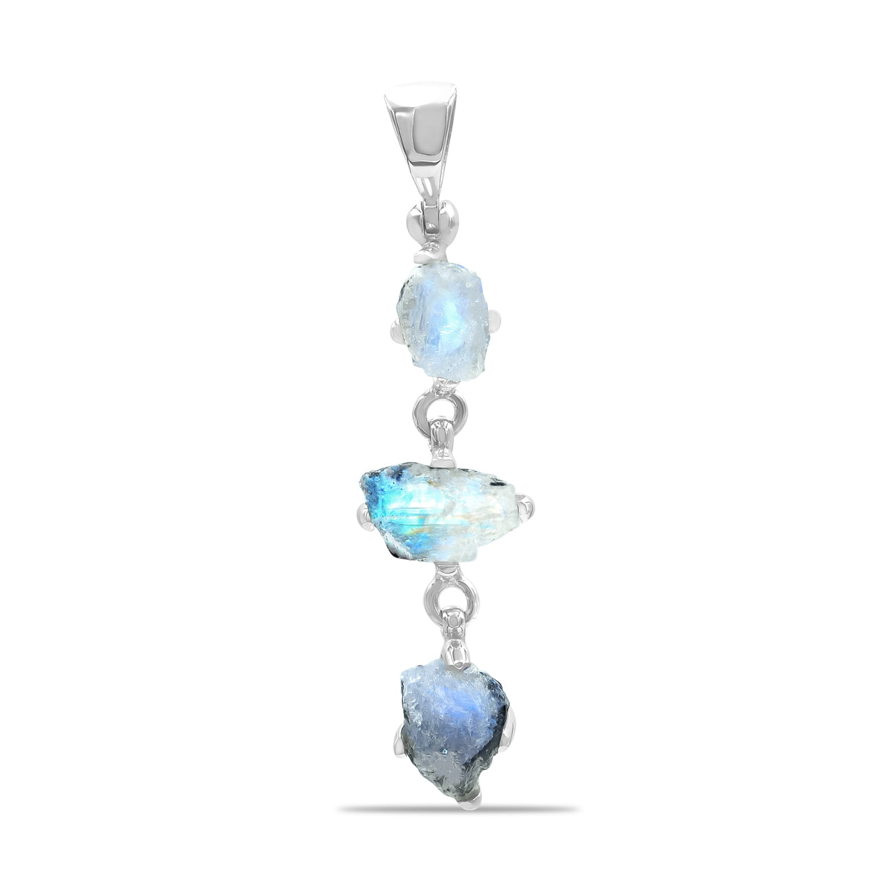 Starborn Rough Rainbow Moonstone Drop Pendant in Sterling Silver