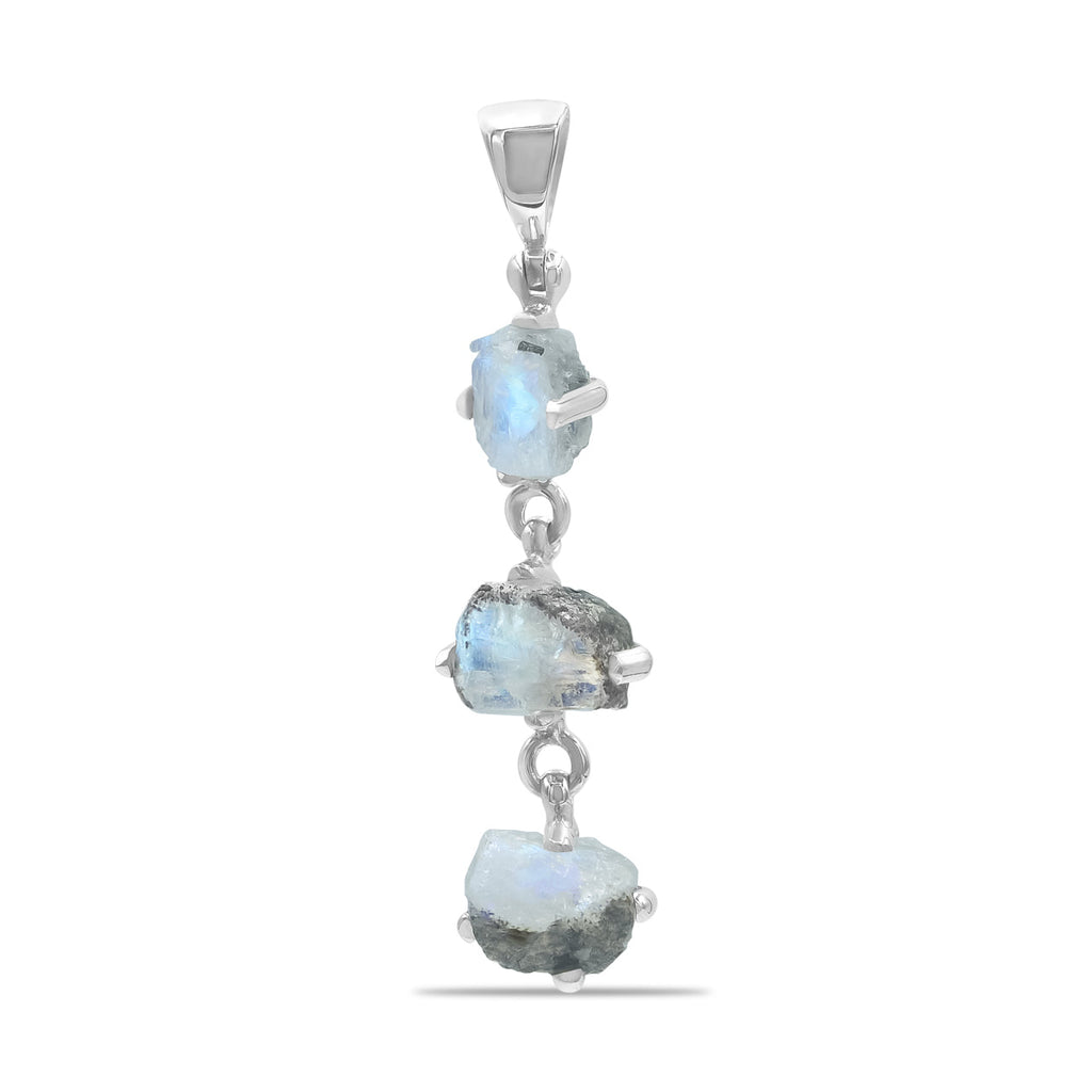 Starborn Rough Rainbow Moonstone Drop Pendant in Sterling Silver
