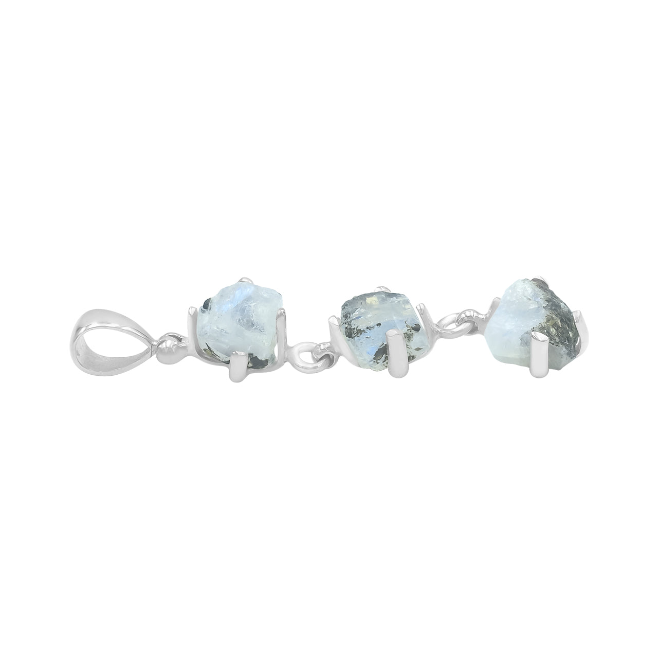 Starborn Rough Rainbow Moonstone Drop Pendant in Sterling Silver