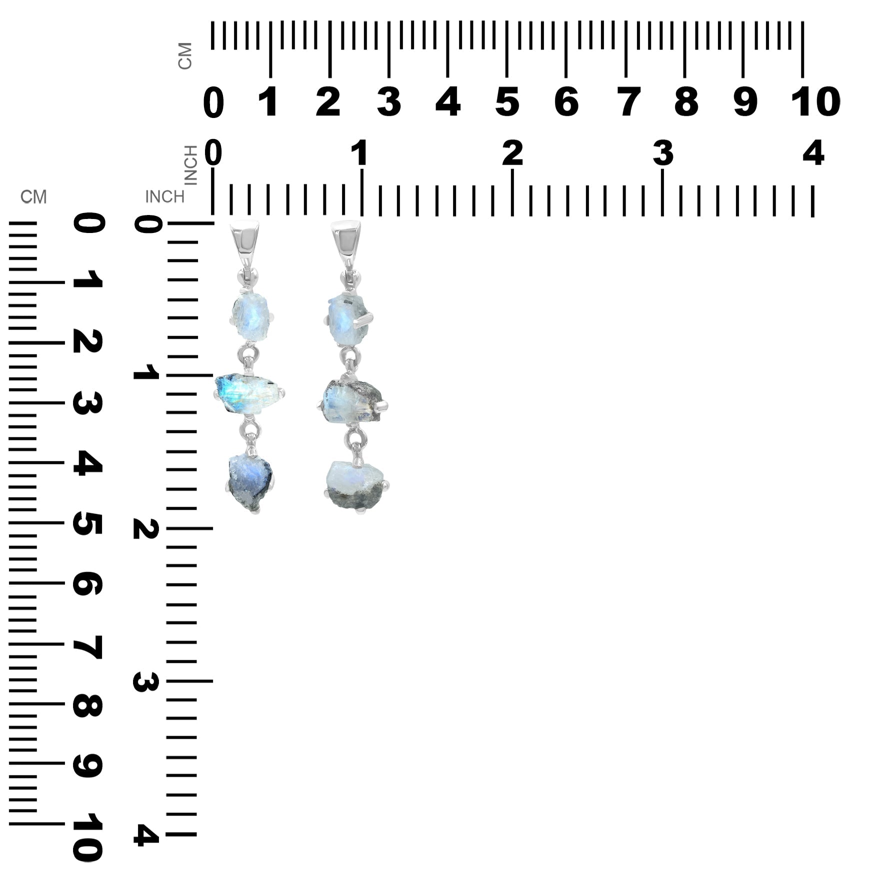 Starborn Rough Rainbow Moonstone Drop Pendant in Sterling Silver
