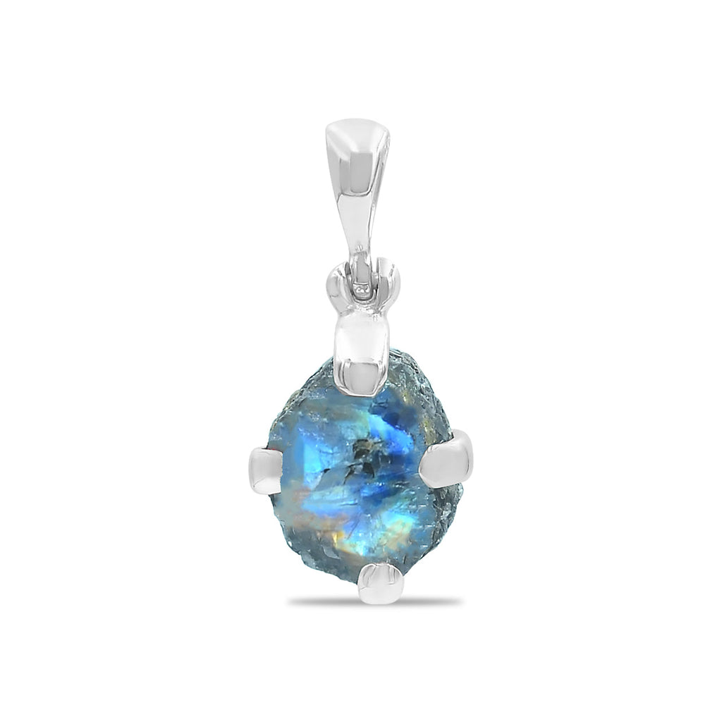 Starborn Rough Rainbow Moonstone Pendant in Sterling Silver