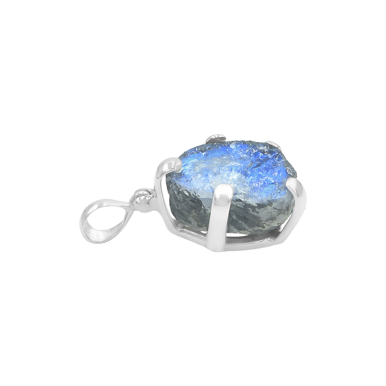 Starborn Rough Rainbow Moonstone Pendant in Sterling Silver