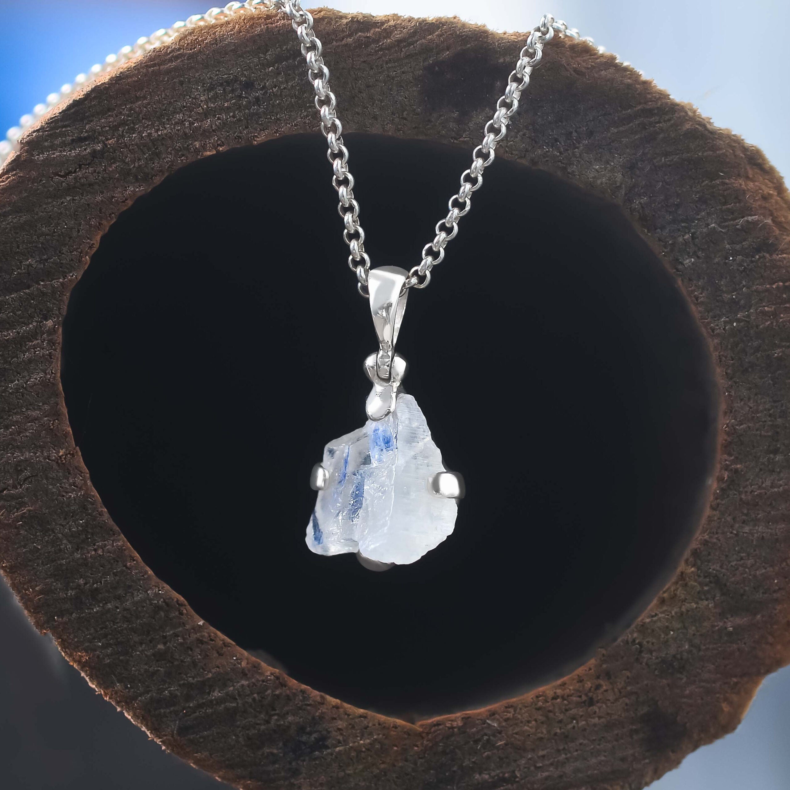 Starborn Rough Rainbow Moonstone Pendant in Sterling Silver