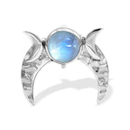 Starborn Rainbow Moonstone with Triple Crescent Moon Design Pendant in Sterling Silver