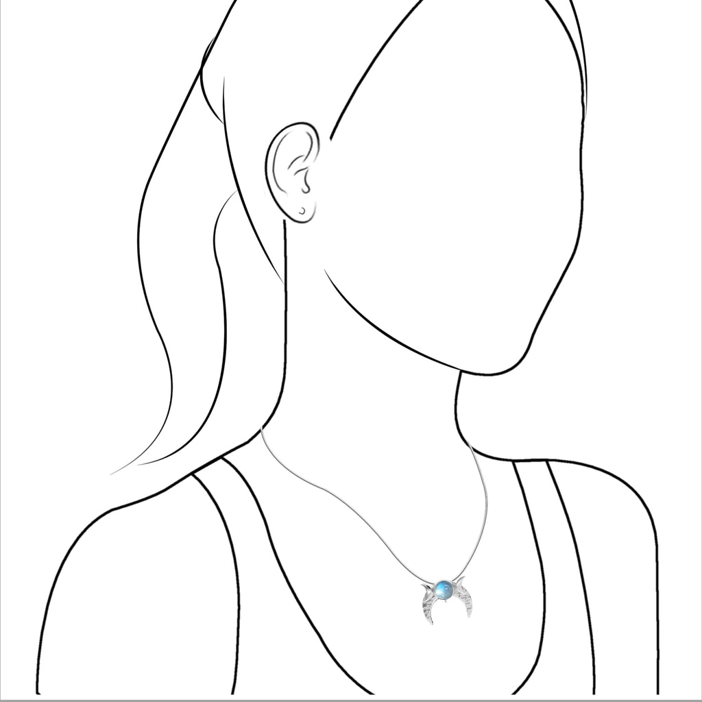 Starborn Rainbow Moonstone with Triple Crescent Moon Design Pendant in Sterling Silver