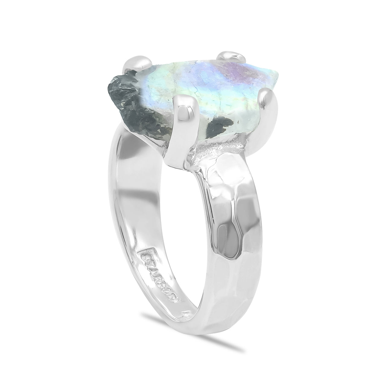Starborn Rainbow Moonstone Slice Ring in Sterling Silver