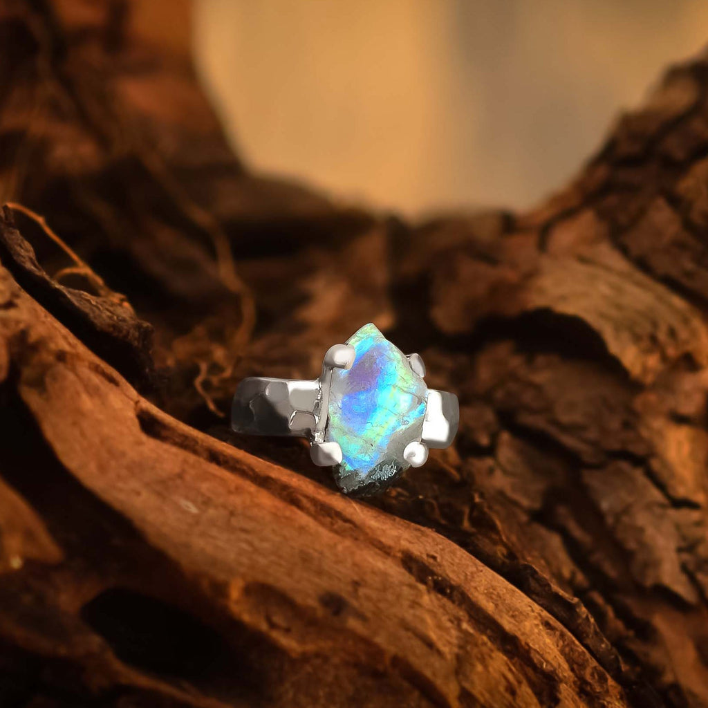 Starborn Rainbow Moonstone Slice Ring in Sterling Silver