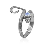 Starborn Coiled Snake Ring with Faceted Rainbow Moonstone in Sterling Silver