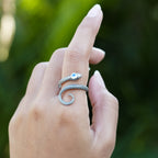 Starborn Coiled Snake Ring with Faceted Rainbow Moonstone in Sterling Silver