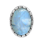 Starborn Rainbow Moonstone Striped Bezel Ring with Bali Design Shank in Sterling Silver