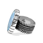 Starborn Rainbow Moonstone Striped Bezel Ring with Bali Design Shank in Sterling Silver