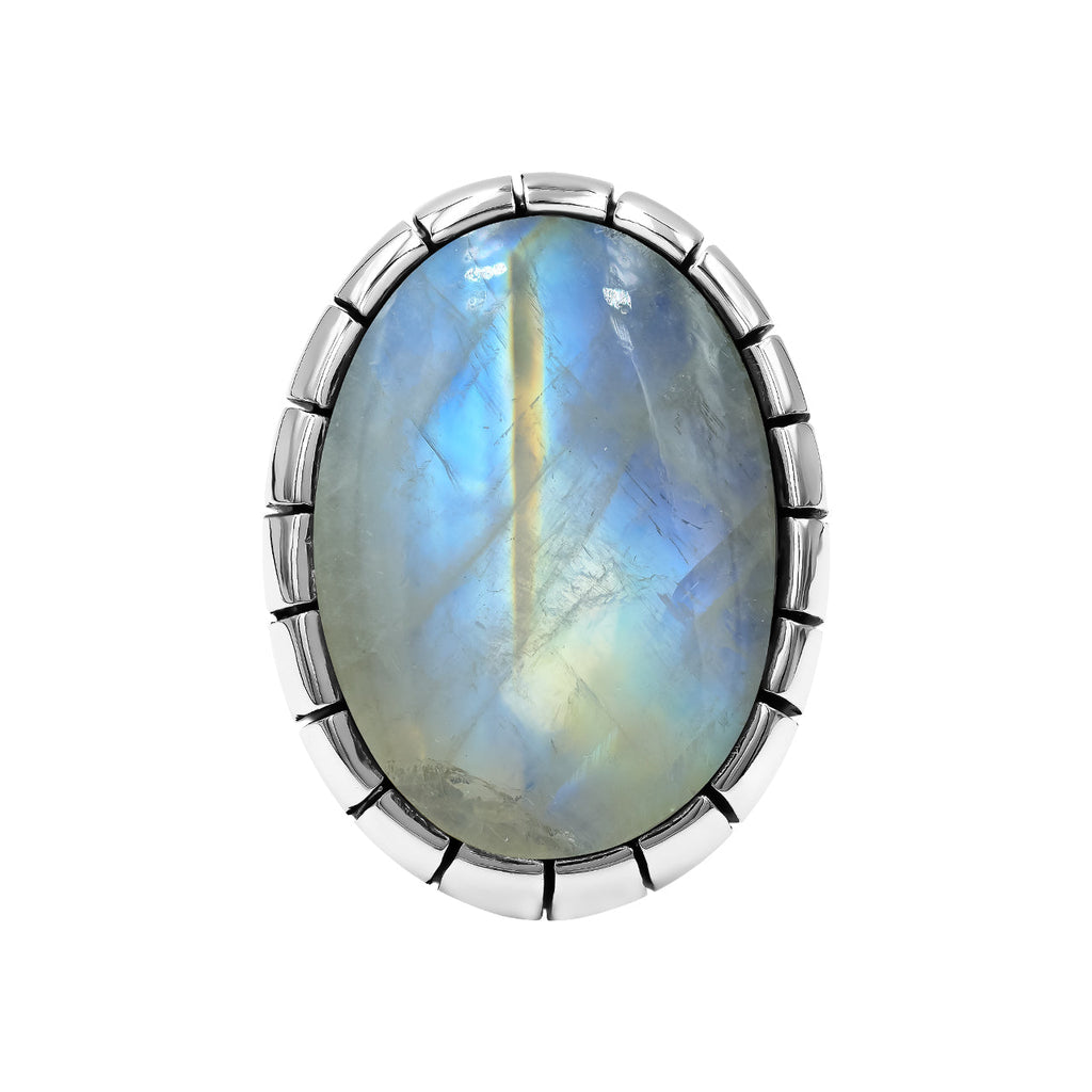 Starborn Rainbow Moonstone Strip Bezel Ring in Sterling Silver