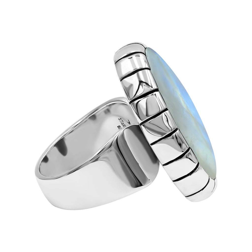 Starborn Rainbow Moonstone Strip Bezel Ring in Sterling Silver