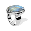 Starborn Rainbow Moonstone Strip Bezel Ring in Sterling Silver