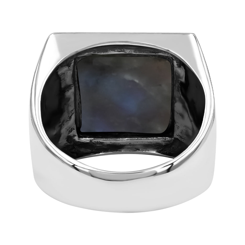 Starborn Rainbow Moonstone Square Men's Ring with Octagram in Sterling Silver