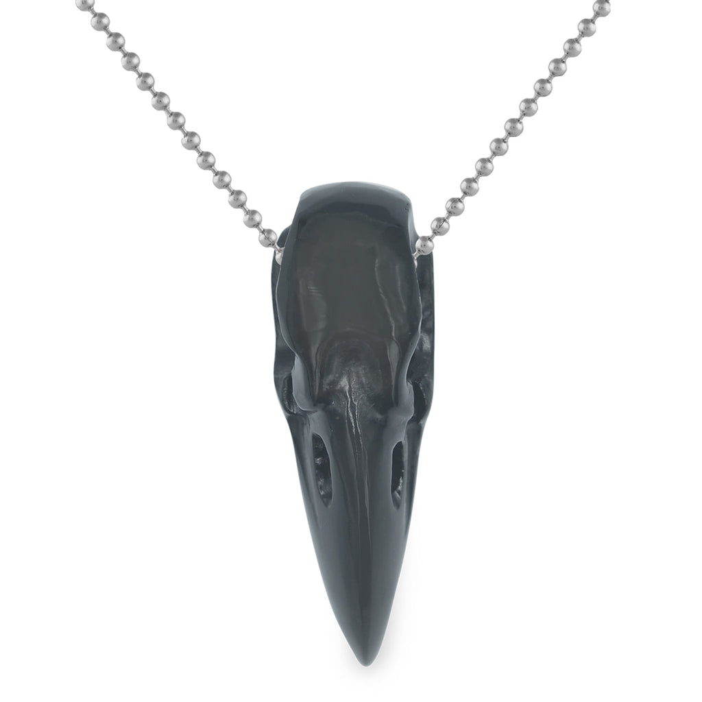 Starborn Rainbow Obsidian Raven Skull Pendant Necklace