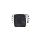 Starborn Rainbow Obsidian Men’s Ring with Geometric Shank Accents in Sterling Silver