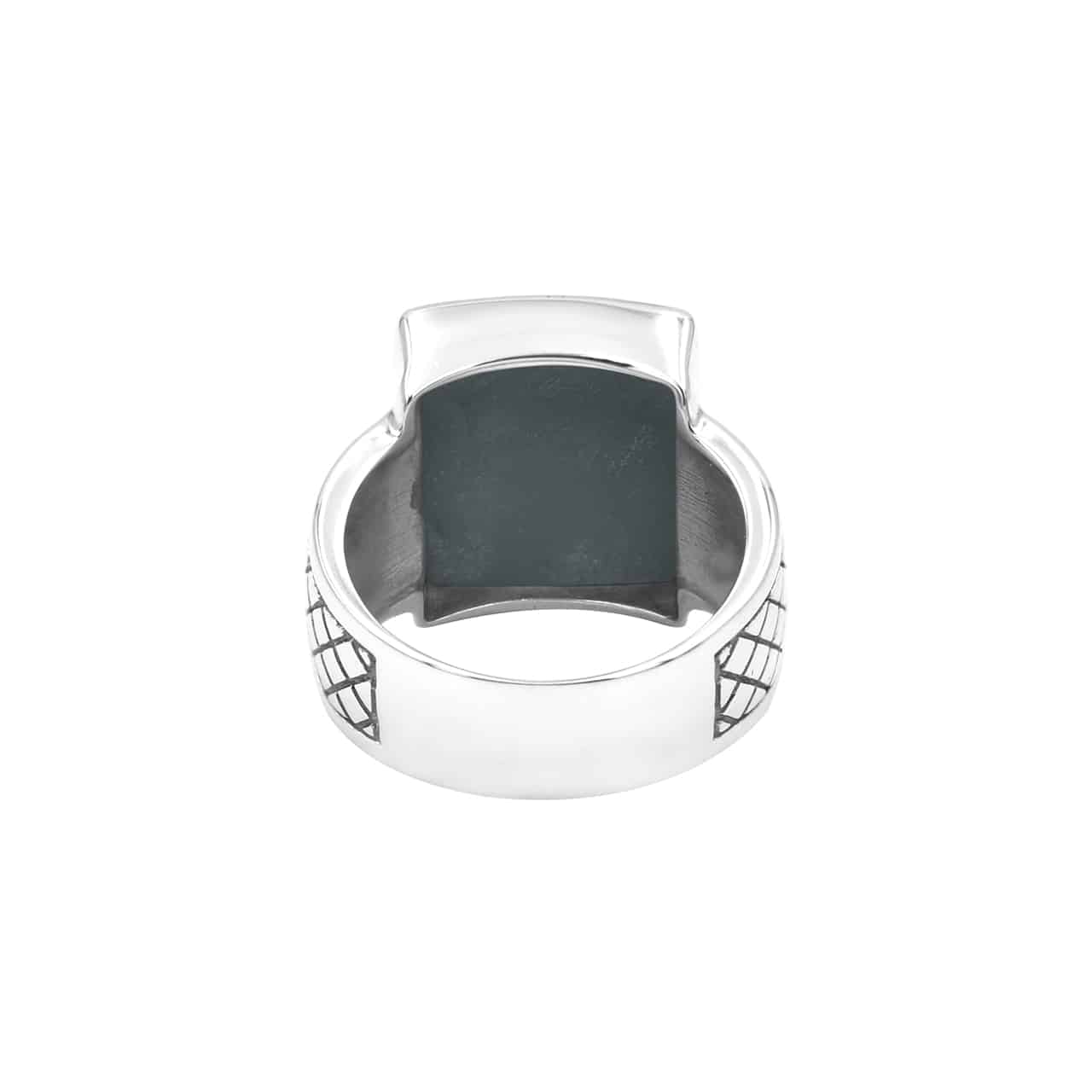 Starborn Rainbow Obsidian Men’s Ring with Geometric Shank Accents in Sterling Silver