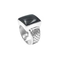 Starborn Rainbow Obsidian Men’s Ring with Geometric Shank Accents in Sterling Silver