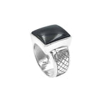 Starborn Rainbow Obsidian Men’s Ring with Geometric Shank Accents in Sterling Silver