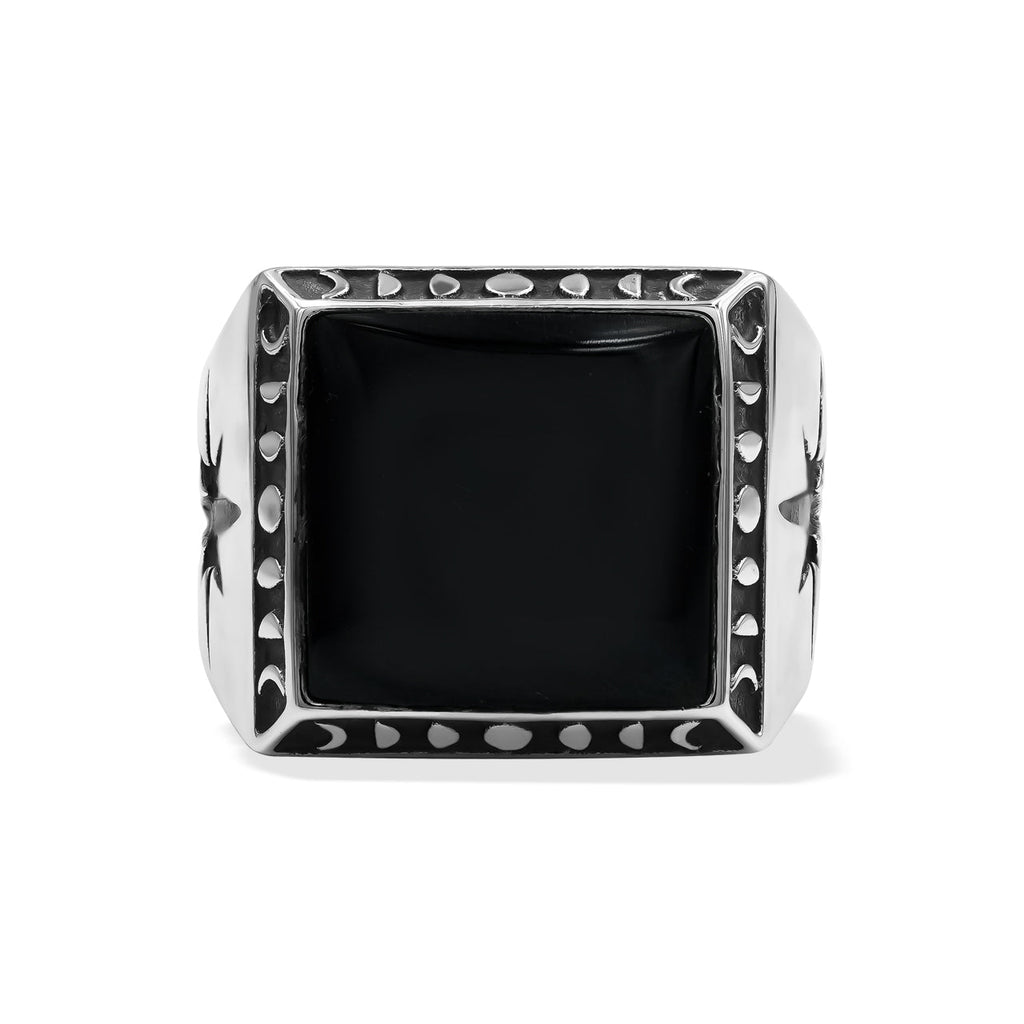 Starborn Rainbow Obsidian Men's Ring with Octagram in Sterling Silver