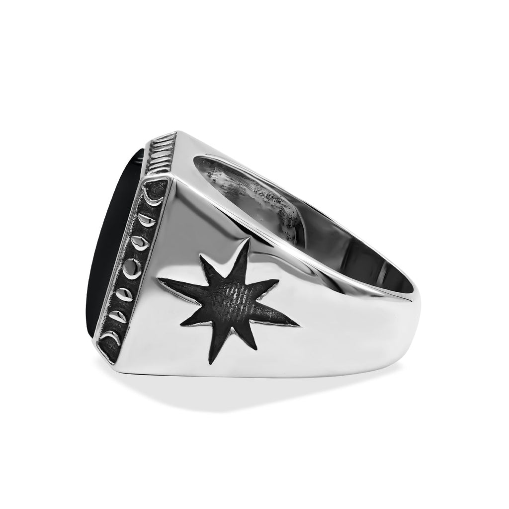 Starborn Rainbow Obsidian Men's Ring with Octagram in Sterling Silver
