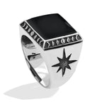Starborn Rainbow Obsidian Men's Ring with Octagram in Sterling Silver