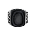 Starborn Rainbow Obsidian Cushion-Shaped Men's Style Ring in Sterling Silver