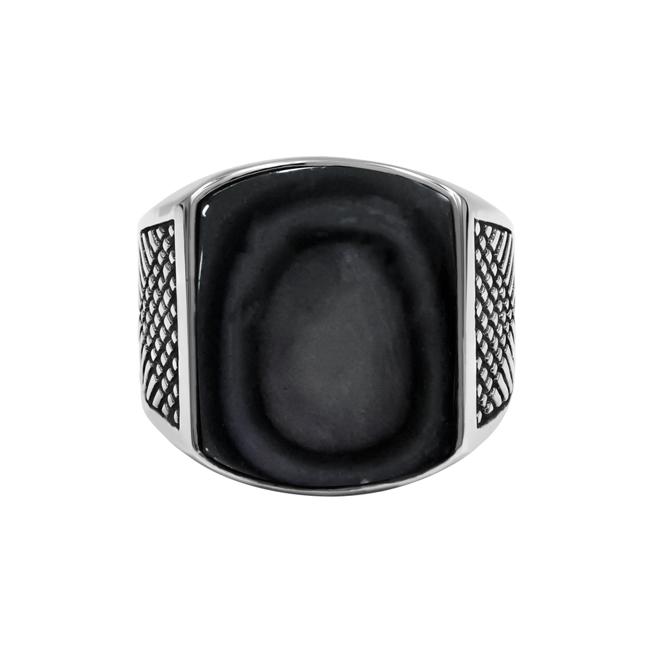 Starborn Rainbow Obsidian Cushion-Shaped Men's Style Ring in Sterling Silver