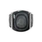 Starborn Rainbow Obsidian Cushion-Shaped Men's Style Ring in Sterling Silver