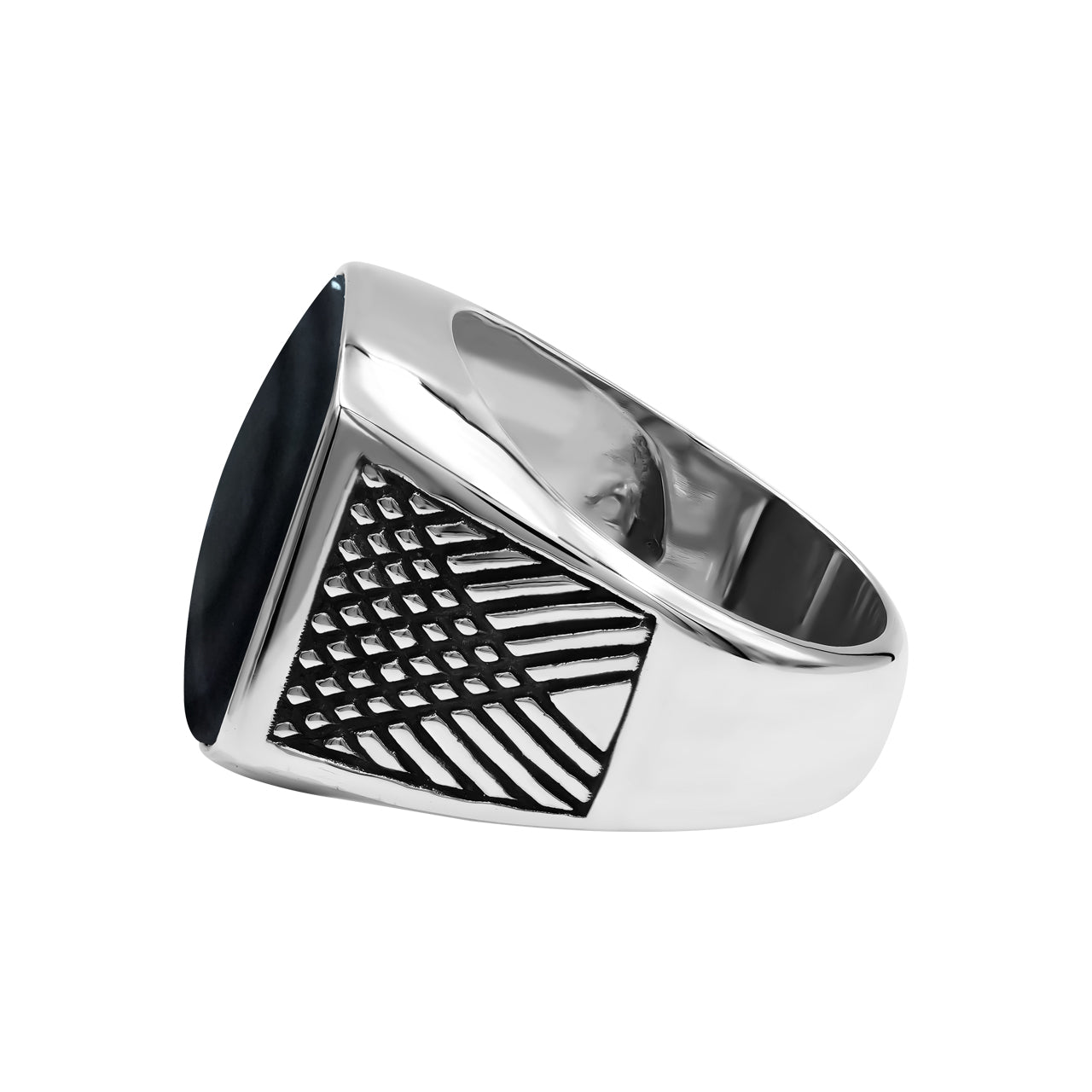 Starborn Rainbow Obsidian Cushion-Shaped Men's Style Ring in Sterling Silver