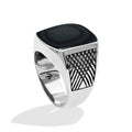 Starborn Rainbow Obsidian Cushion-Shaped Men's Style Ring in Sterling Silver