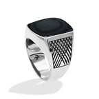 Starborn Rainbow Obsidian Cushion-Shaped Men's Style Ring in Sterling Silver