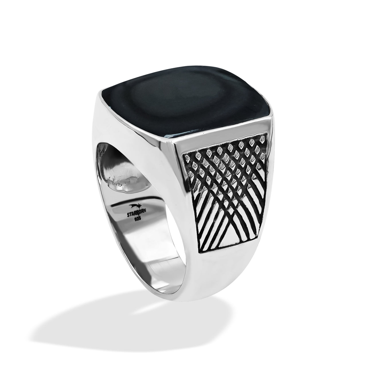 Starborn Rainbow Obsidian Cushion-Shaped Men's Style Ring in Sterling Silver